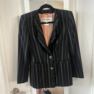 1015 Escada Striped Two Button Blazer Jacket Size 36 Color Black White Gold